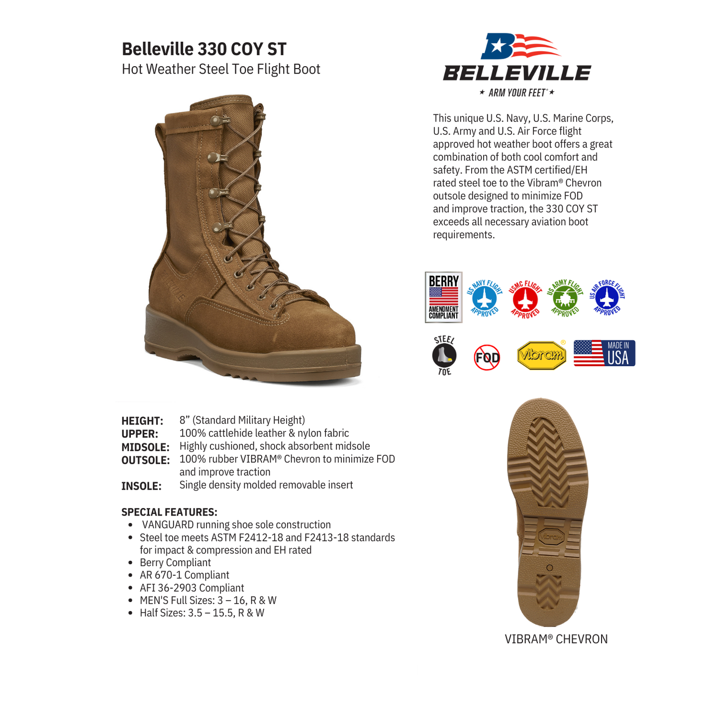 BELLEVILLE 330 COY ST / Hot Weather Steel Toe Flight Boots