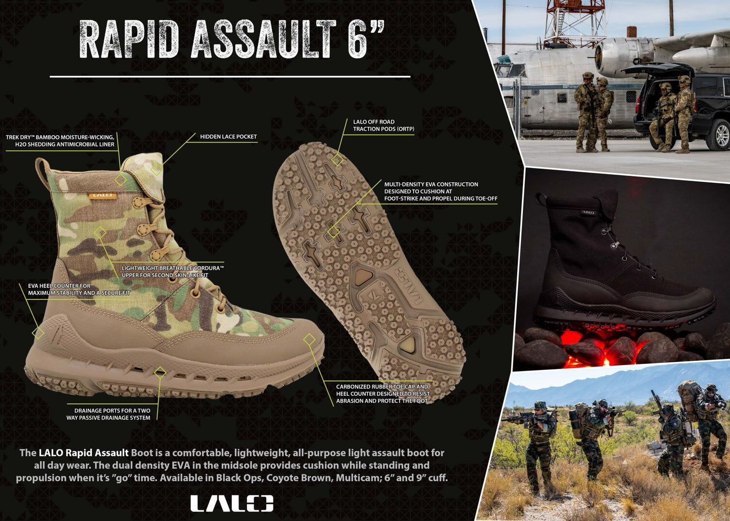 LALO RAPID ASSAULT 6" Boots Coyote Brown - 1ML087 - CombatFootwear.com