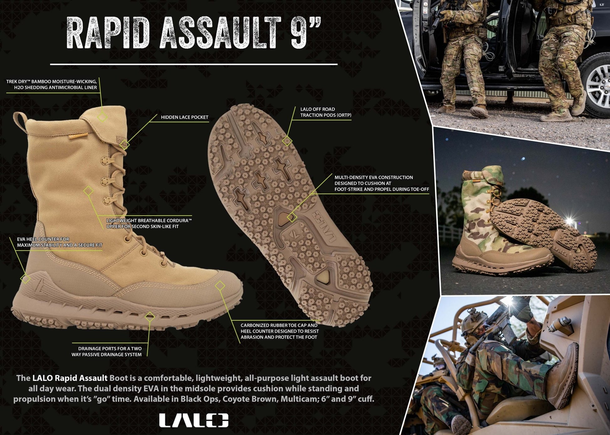 LALO RAPID ASSAULT 9" Boots Multi Cam - 1ML088 - CombatFootwear.com