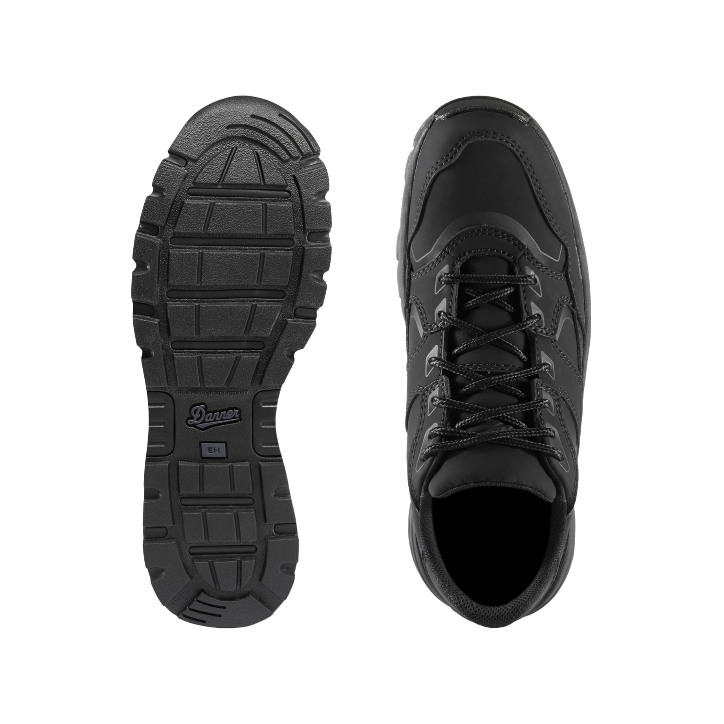 Black Danner sneaker shown from top profile and bottom sole on a white background