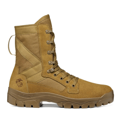 Garmont T8 Bifida USMC Coyote Brown combat boot in full side profile with suede leather upper, reinforced textile panels, and rugged Vibram sole.