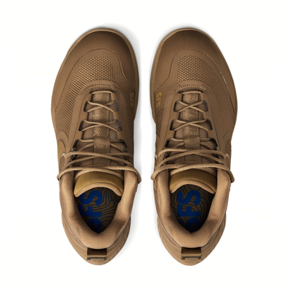 Top perspective of the paired Nike React SFB Carbon Mid Coyote Tactical Boots, displaying the uniform lace pattern.