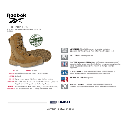 Reebok Strikepoint U.S. 8" Ultra-Light Performance Military Boots (Made in USA)