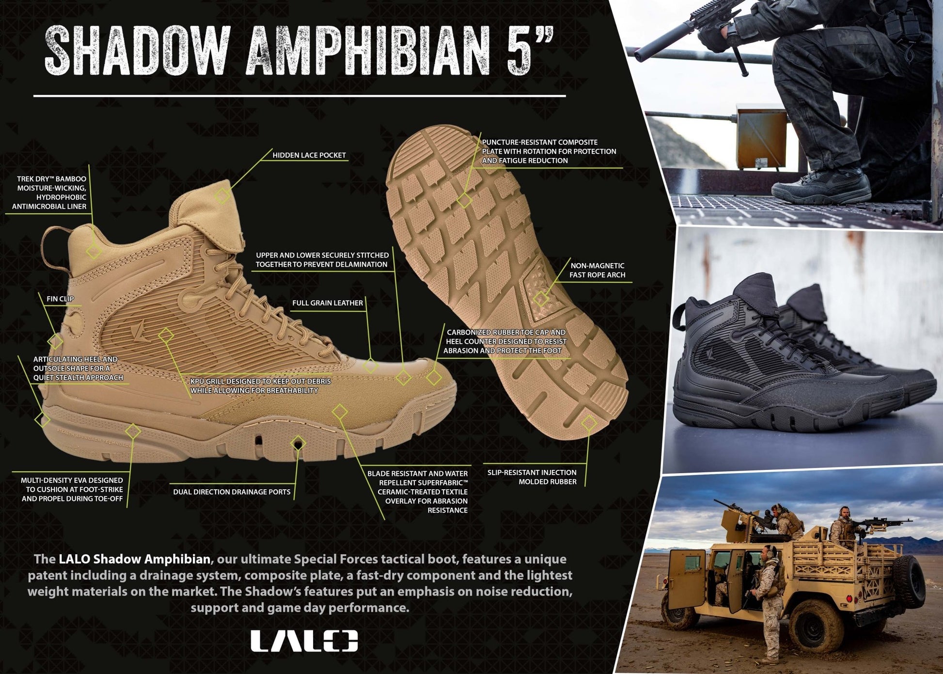 LALO SHADOW AMPHIBIAN 5" Boots Black - 1ML001 - CombatFootwear.com
