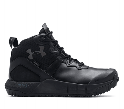 Under Armour Micro G® Valsetz Mid Black Leather Waterproof Tactical Boots - CombatFootwear.com